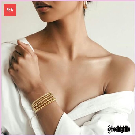 14K Gold Plated Beaded Bracelet Set Stackable Adjustable 5PCS - Picture 7 of 8